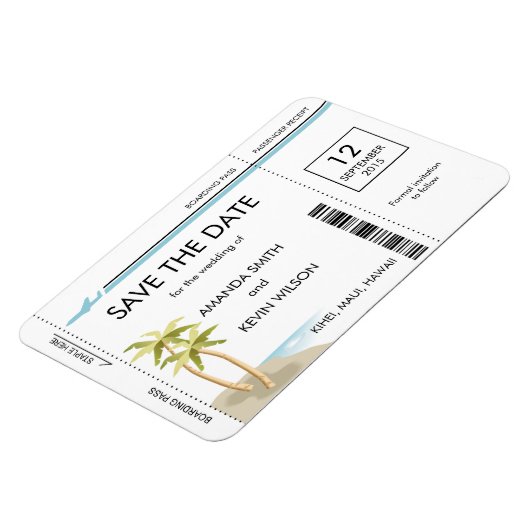 Palm Tree Boarding Pass Magnet Réservez la date (Côté Gauche)