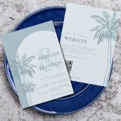 Palm Tree Boho Beach Stoffig Blauw QR Code Bruilof Kaart