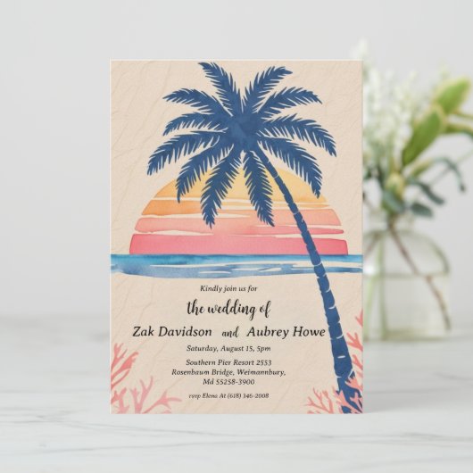 Palm Tree Boho Beach Uitnodigingen voor een bruilo (Staand voorkant)
