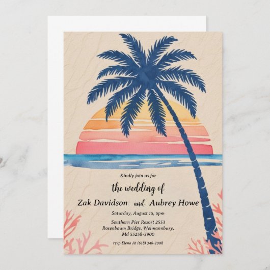 Palm Tree Boho Beach Uitnodigingen voor een bruilo (Voorkant / Achterkant)
