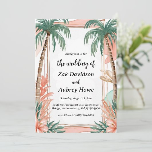 Palm Tree Boho Beach Uitnodigingen voor een bruilo (Staand voorkant)