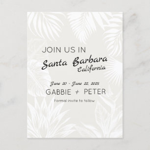 Palm Tree Botanical Typography Clean Save the Date Briefkaart