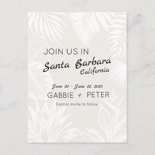 Palm Tree Botanical Typography Clean Save the Date Briefkaart (Voorkant)