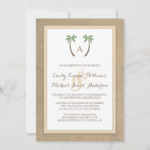 Palm Tree Burlap Beach Faire-part de mariage tropi (Devant)