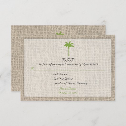 Palm Tree & Burlap Beach Wedding RSVP (Devant / Derrière)