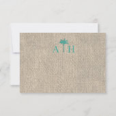 Palm Tree & Burlap Beach Wedding RSVP Turquoise (Achterkant)