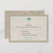 Palm Tree & Burlap Beach Wedding RSVP Turquoise (Voorkant / Achterkant)