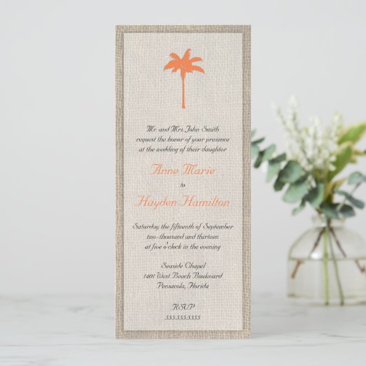 Palm Tree & Burlap Wedding Invitation - Sinaasappe Kaart (Staand voorkant)