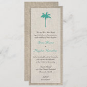 Palm Tree & Burlap Wedding Invitation - Turquoise Kaart (Voorkant / Achterkant)