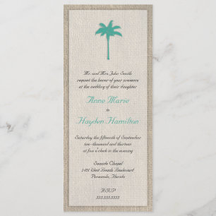 Palm Tree & Burlap Wedding Invitation - Turquoise Kaart