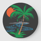Palm Tree by the River | Tropical Sunset Art Grote Klok (Voorkant)