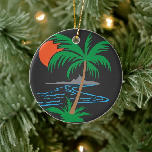 Palm Tree by the River | Tropical Sunset Art Keramisch Ornament (Boom)
