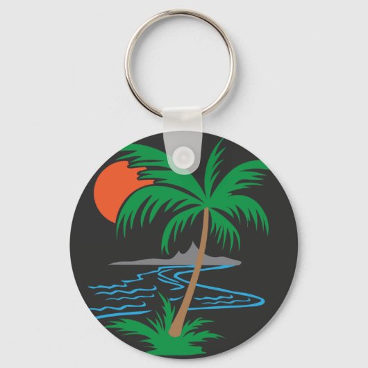 Palm Tree by the River | Tropical Sunset Art Sleutelhanger (Voorkant)