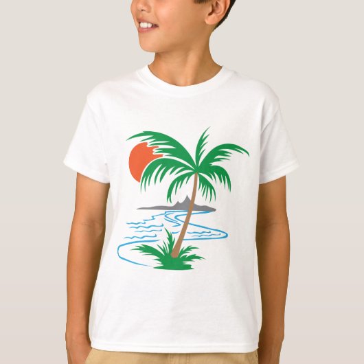 Palm Tree by the River | Tropical Sunset Art T-shirt (Voorkant)