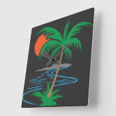 Palm Tree by the River | Tropical Sunset Art Vierkante Klok (Hoek)