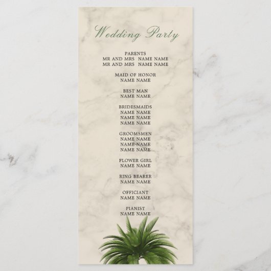 Palm Tree Champagne Cream Elegant Chic Wedding Menu (Achterkant)