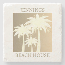 Palm Tree Coastal Beige Sand Beach House Naam Stenen Onderzetter