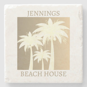 Palm Tree Coastal Beige Sand Beach House Naam Stenen Onderzetter