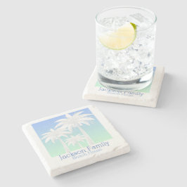 Palm Tree Coastal Blue Green Sky Ombre Naam Stenen Onderzetter