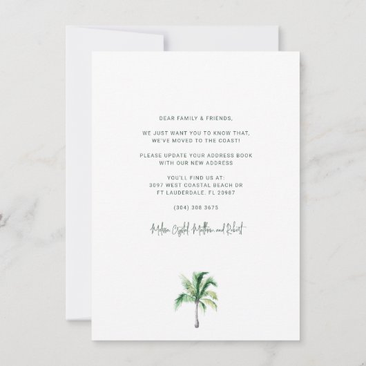 Palm Tree Coastal Home Moving Faire-part (Dos)