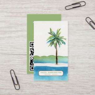 Palm Tree Custom QR Code Scannable Travel Agent Visitekaartje