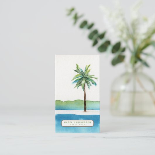 Palm Tree Custom QR Code Scannable Travel Agent Visitekaartje (Staand voorkant)