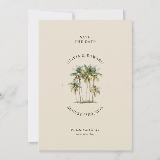 Palm Tree Destination Elegant Coastal Wedding Save The Date (Voorkant)