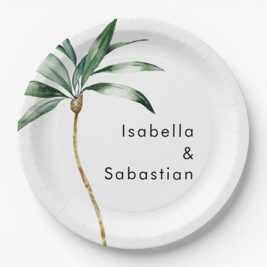 Palm Tree Destination Trouwpapier Borden Papieren Bordje (Voorkant)