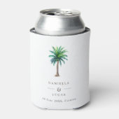 Palm Tree Destination Weddennames & Date Can Coo Blikjeskoeler (Blikje Voorkant)