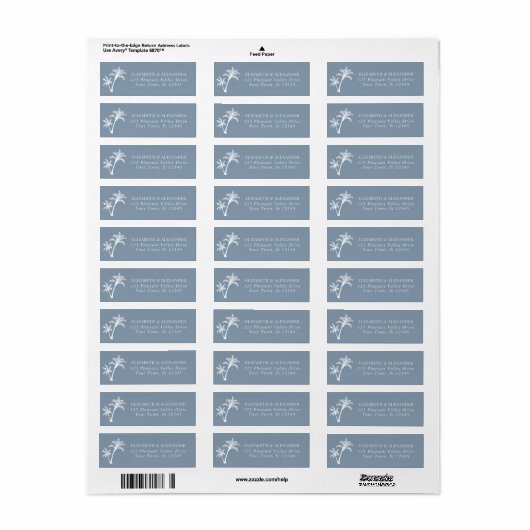 Palm Tree Dusty Blue Bruiloft Retouradres Etiket (Full Sheet)