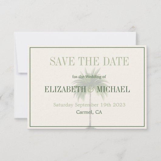 Palm Tree Elegant Modern Wedding Save the Date (Voorkant)