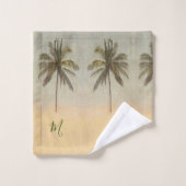 Palm Tree Elegant Tropical Vintage Monogramme (Gant de toilette)