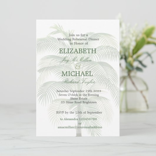 Palm Tree Elegant Wedding Chic Modern Rehearsal Kaart (Staand voorkant)