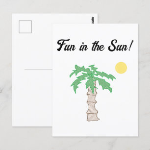 Palm Tree en Beach Sun Fun Island Cartoon Briefkaart