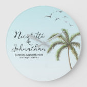 Palm Tree en Vogels Eenvoudige Strand Bruiloft Grote Klok (Voorkant)