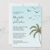 Palm Tree en Vogels Eenvoudige Strand Bruiloft Kaart (Voorkant)