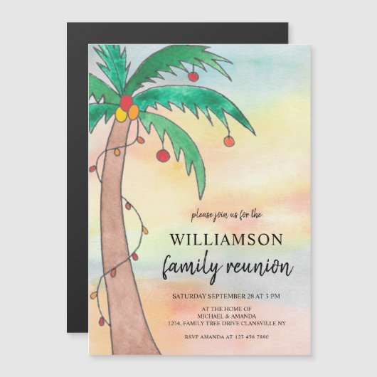 Palm Tree Family Reunion Magnetische Uitnodiging (Voorkant / Achterkant)