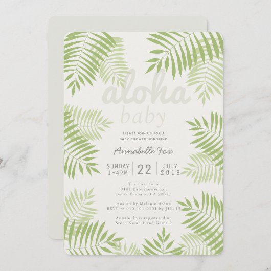 Palm Tree Feuilles Aloha Baby shower Invitation (Devant / Derrière)
