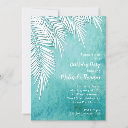 Palm Tree Fronds Tropical Anniversaire Invitations (Devant)