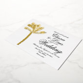 Palm Tree Gold Black Summer Weddenschap geperst Folie Uitnodiging (Gedraaid)