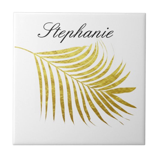 Palm Tree Gold Foil Leaders Name Unique Glittery Tegeltje (Voorkant)