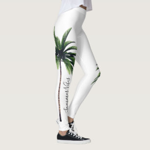 Palm Tree Green White Summer Vibes Mode vrouwen Leggings