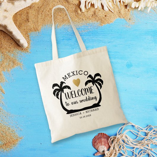 Palm Tree Heart Mexico Destination Wedde Welcome Tote Bag