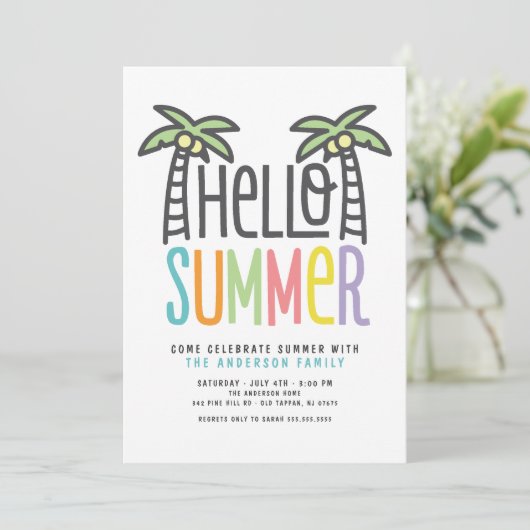 Palm Tree Hello Summer Invitation (Debout devant)