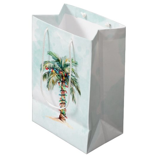 Palm Tree Holiday Beach Kerstmis Medium Cadeauzakje (Voorkant Gekanteld)