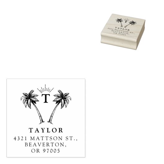 Palm-tree  Initiaal & het Adres van de Terugkeer v Rubberstempel (Gestempeld)