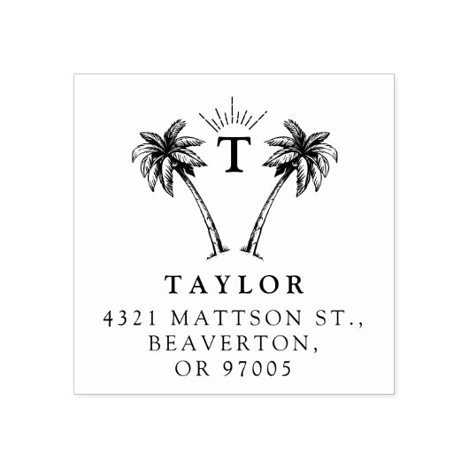 Palm-tree  Initiaal & het Adres van de Terugkeer v Rubberstempel (Afrduk)