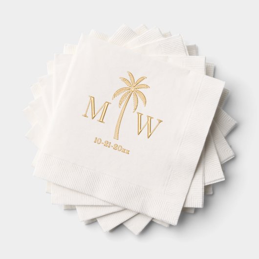 Palm Tree Initial Couple Wedding Monogram Date #5 Folie Servetten (Insitu (Gestapeld))