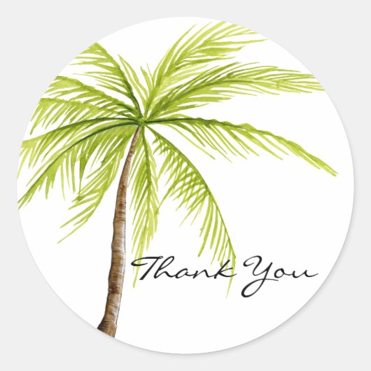 Palm Tree Island Beach Tropisch Modern Dank u Ronde Sticker (Voorkant)