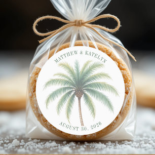 Palm Tree Island Bestemming Groene bruiloft Ronde Sticker